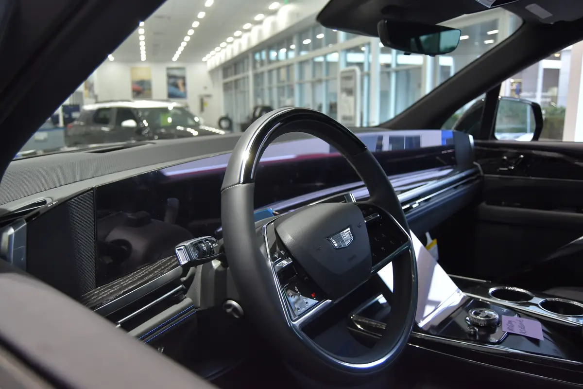 2027 Cadillac Escalade IQ interior layout with the 55-inch pillar-to-pillar display (2025 model shown)