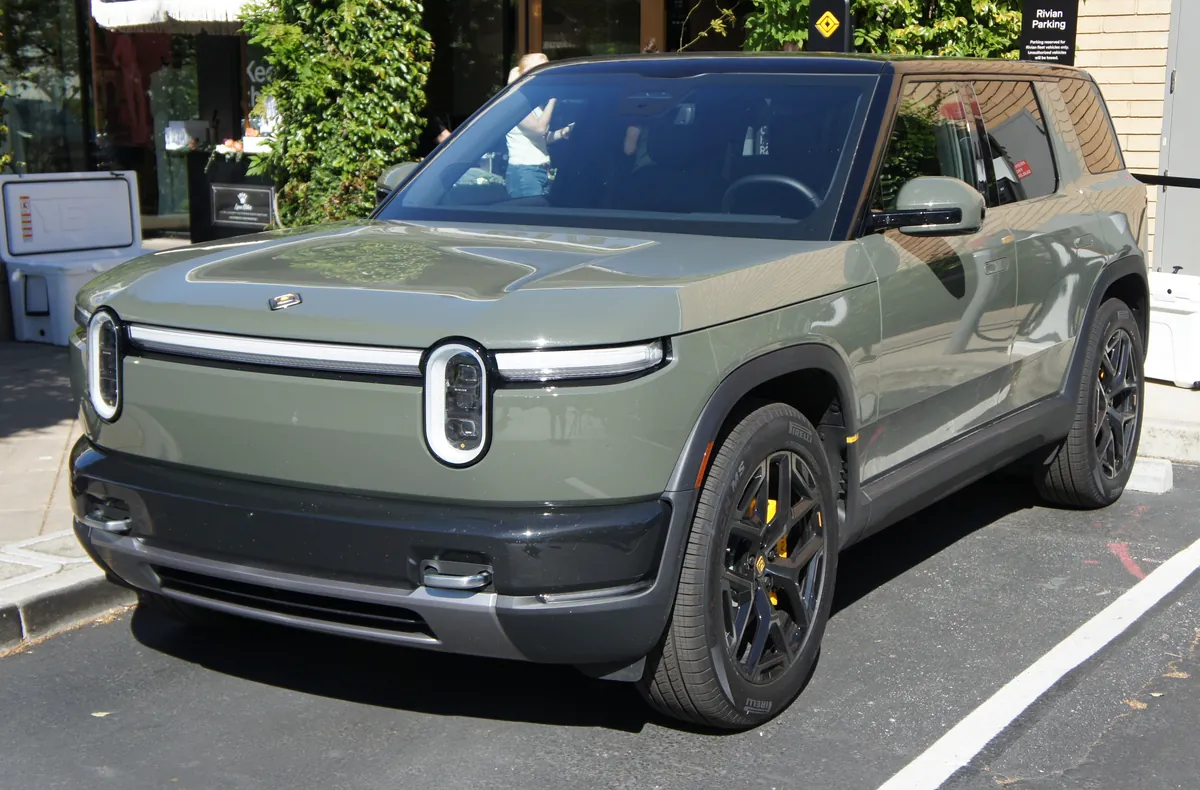 Rivian R2 Performance in Launch Green, the color offered with the Rivian R2 Launch Package